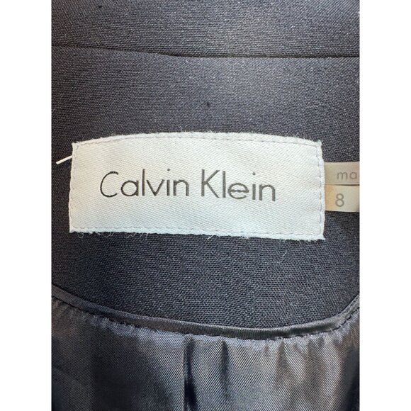 Calvin Klein Black Womens One Button Blazer Jacket Size 8 Black Zipper Pockets - Picture 2 of 12